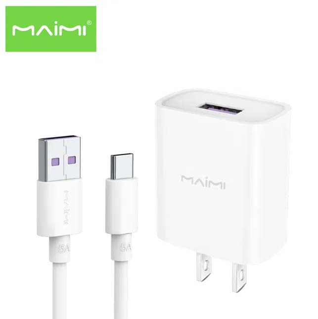 SMARTCHARGER KIT MAIMI-T13 KIT-TYPE C-2.1A-SINGLE USB-KABEL DATA 1M-WHITE/BLACK-ORIGINAL